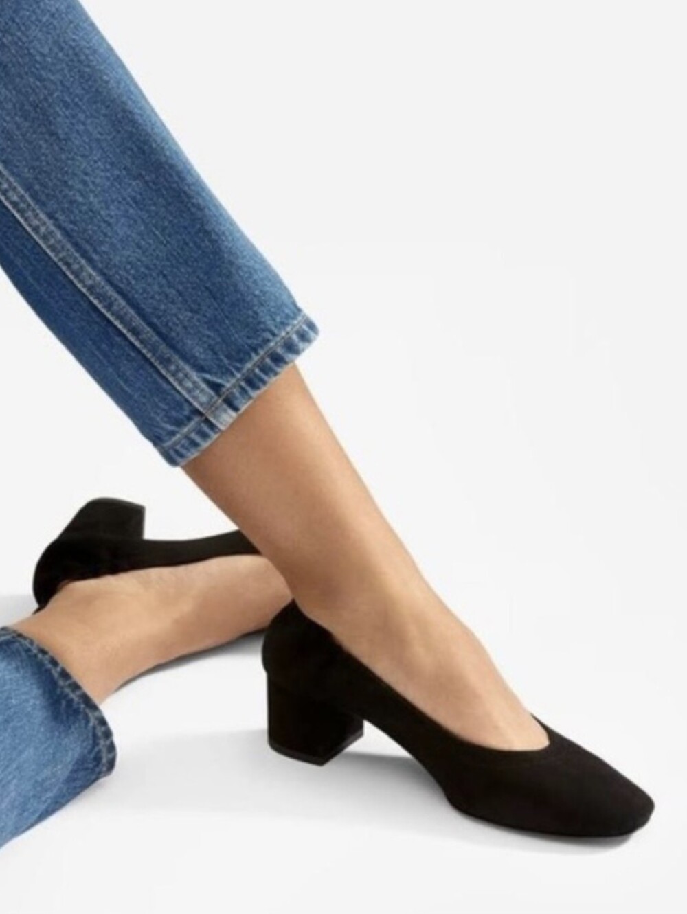Everlane The Day Heel Pump Black Suede Heels Round Toe Made In Italy Size 9.5